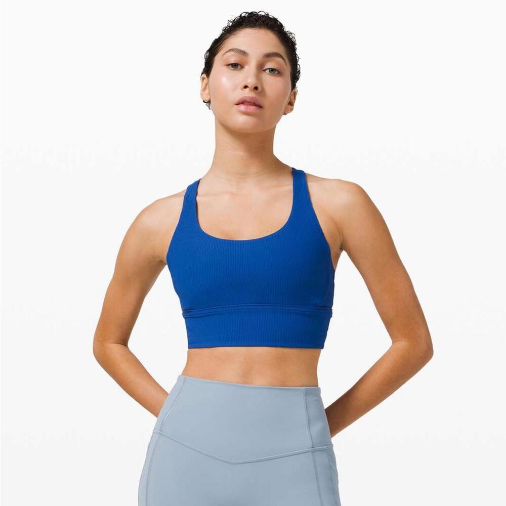Lululemon Women's Energy Bra Long Line Ribbed Size 6 Square Size Dot New Blue